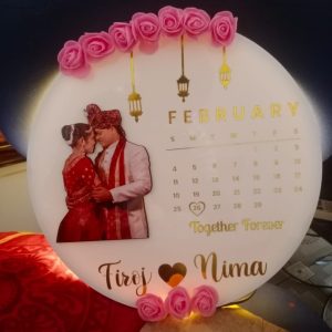 Customized Acrylic Light Article with Photo, Flowers & Calendar
